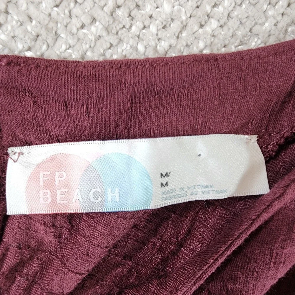 Free People Beach Get Obsessed Babydoll Dress Womens M Burgundy Open Back *Flaw